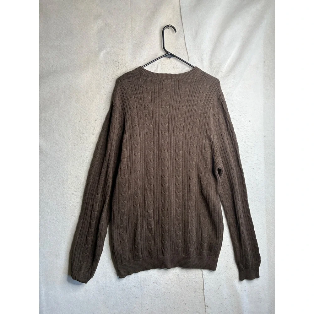 Eddie Bauer Mens Brown Cable Knit Cotton Crew Neck Sweater Large Tall L T 6298